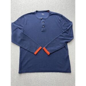 Boden Shirt Mens Large Navy Henley Waffle Knit Thermal Long‎ Sleeve 3 Button